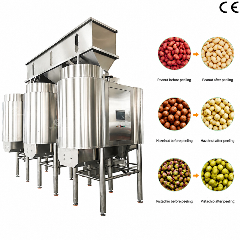 SUS304 Fully Automatic Roasted Peanut Blanching Machine Hazelnut Peeling Machine 220/380V PLC Control