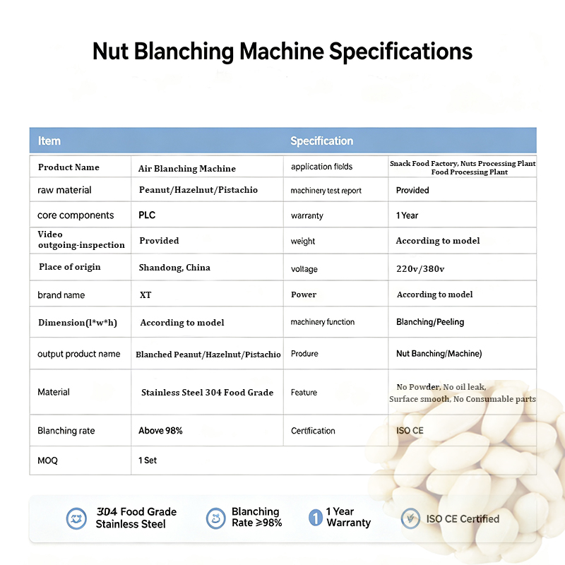 New PLC Controlled Stainless Steel Peanut Air Blanching Machine Hazelnut Peeling Machine for Nut Processing Plants